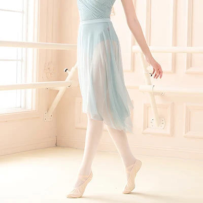 Women Dance Leotard Ballet Pleated V-neck Bodysuit Irregular Mesh Skirt Teen Training Gymnastics Skating Ballerina Dancewear