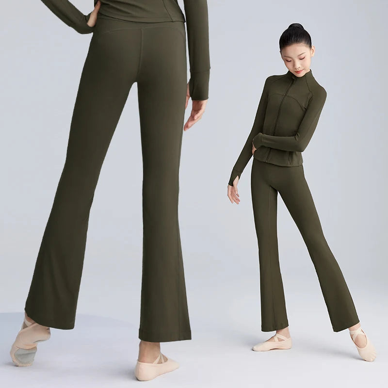 Women Girls High-waisted Flared Pants Flare Trouser Stretchy Gymnastics Fitness Pants Sun Protection Ballet Dance Pants gtooza.com