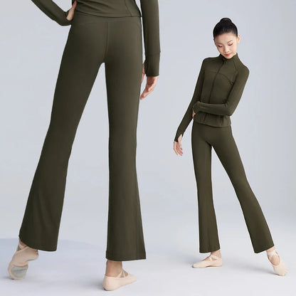 Women Girls High-waisted Flared Pants Flare Trouser Stretchy Gymnastics Fitness Pants Sun Protection Ballet Dance Pants gtooza.com