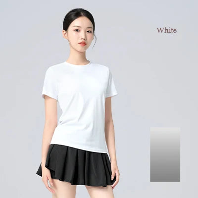 Women Quick-dry T-shirts Modern Dance Costumes Short-Sleeved Yoga Sport T-shirts Adult Teen Stretch Gymnastics Tops gtooza.com