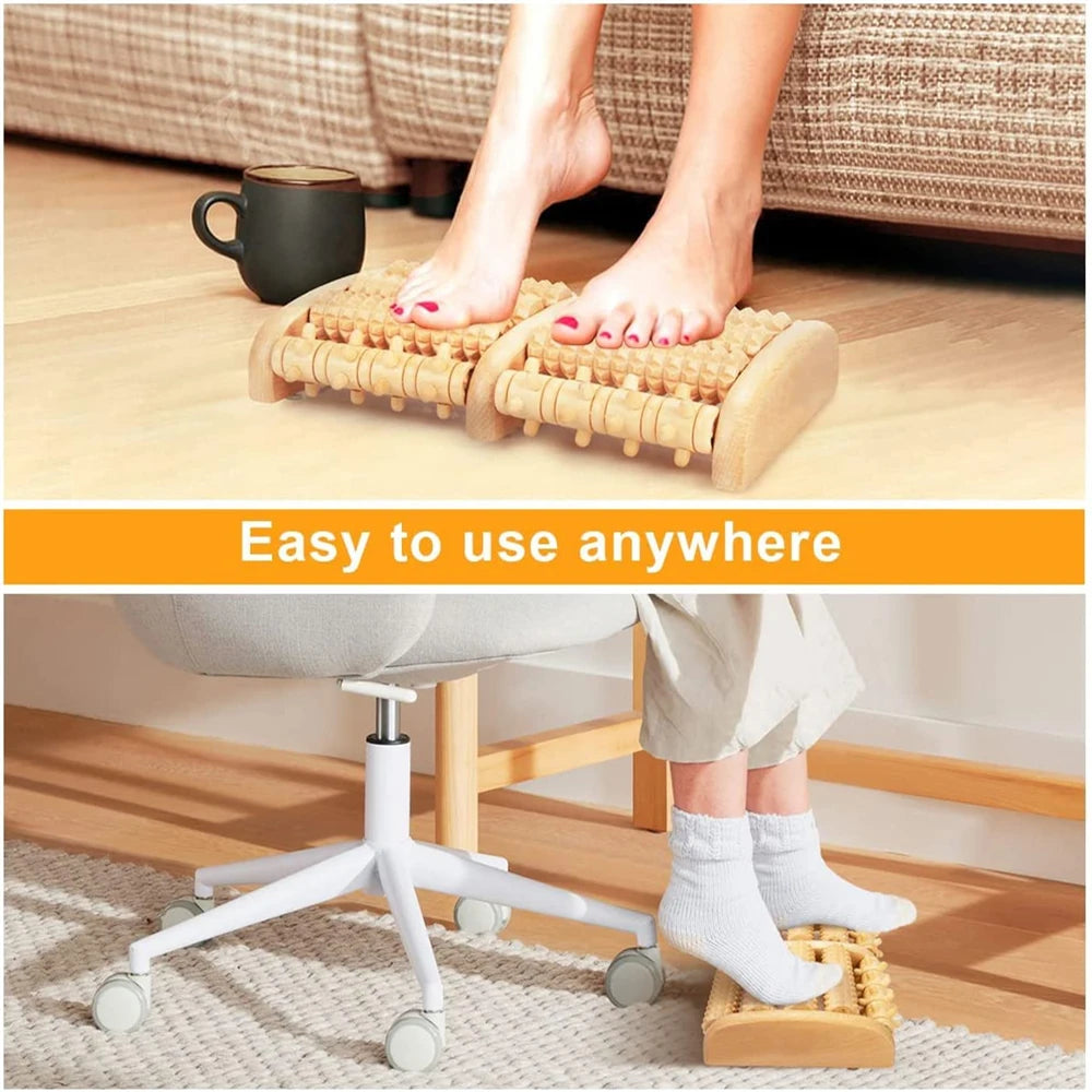 PC Wooden Foot Roller Wood Care Massage Reflexology Muscle Relax Relief Mas