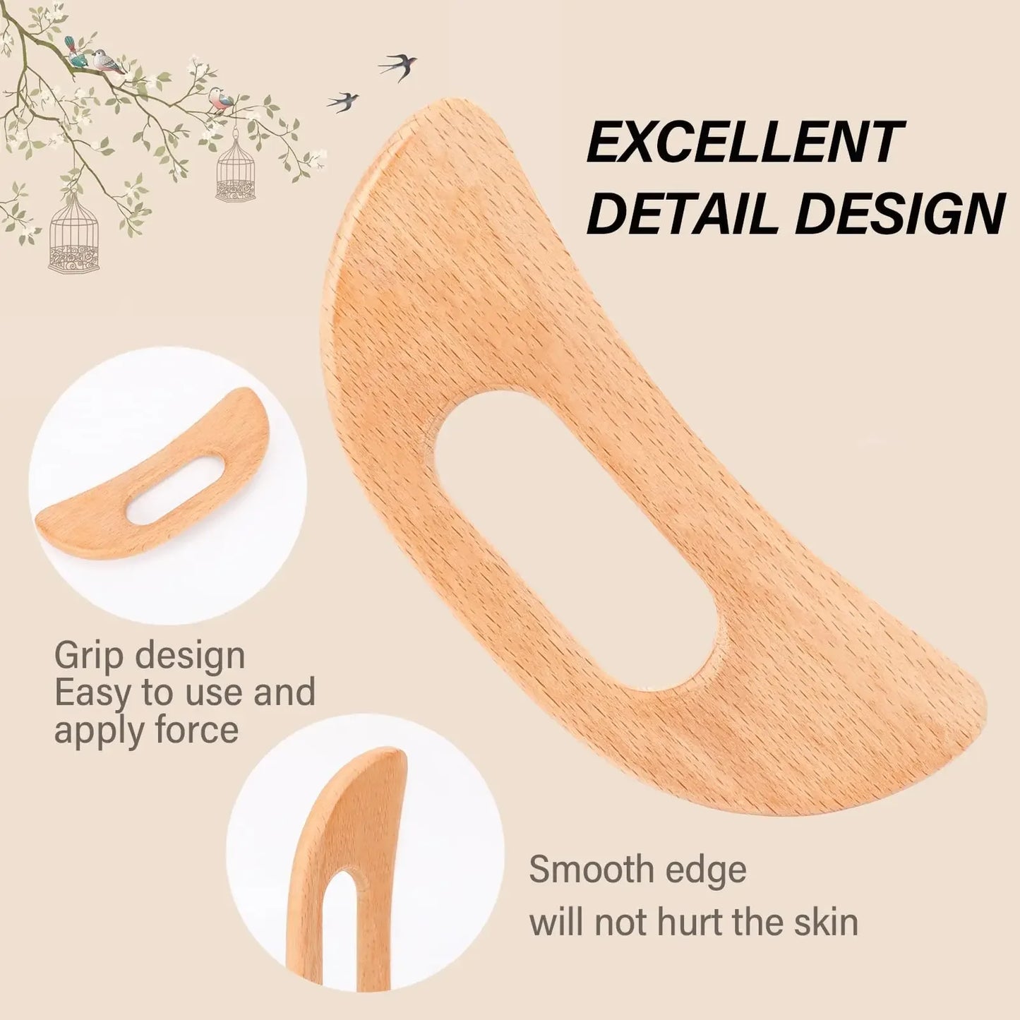 PC Wooden Gua Sha Tool Manual Massage Scraper  Lymphatic Drainage Slimming