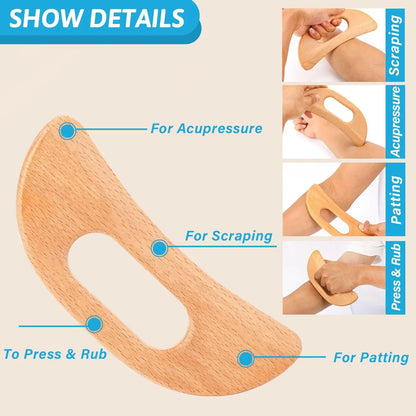 PC Wooden Gua Sha Tool Manual Massage Scraper  Lymphatic Drainage Slimming