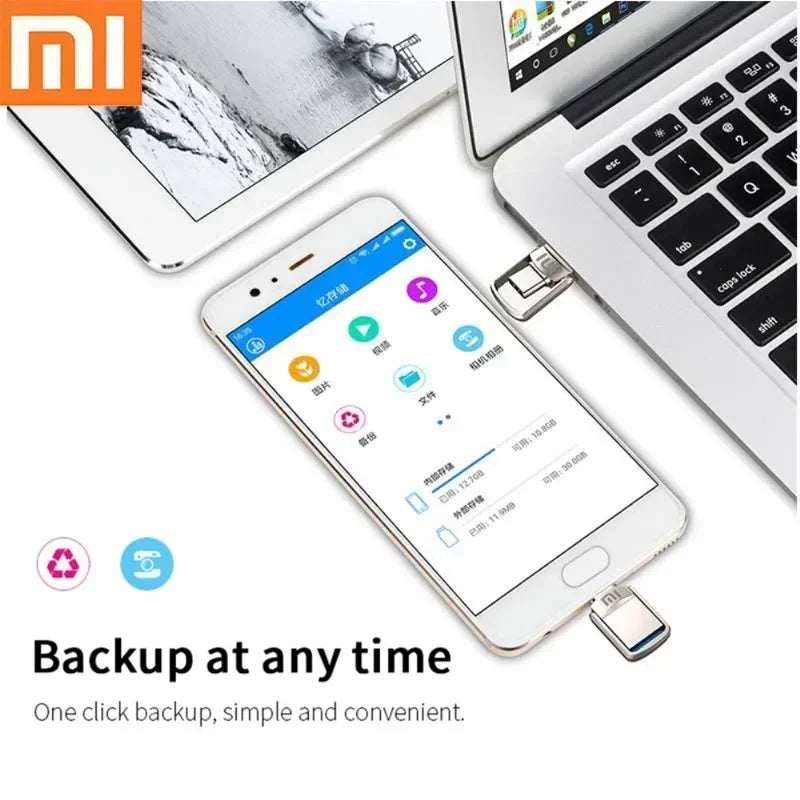 XIAOMI 2TB Metal Pendrive 2 IN 1 OTG 1TB 512GB USB Flash Drives 256GB 2TB USB 3.0 Pen Drive Memory Stick Type C For Cellphone PC