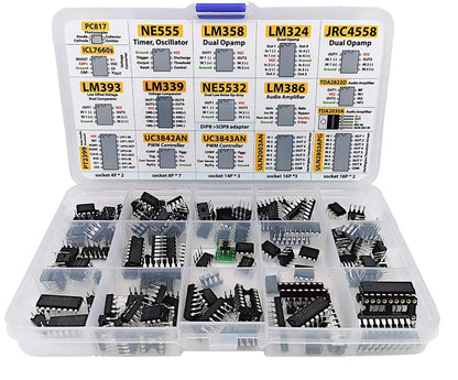 XL IC Chip Assortment 150 pcs, opamp, oscillator, pwm, PC817, NE555, LM358, LM324, JRC4558, LM393, LM339, NE5532, LM386, TDA2030