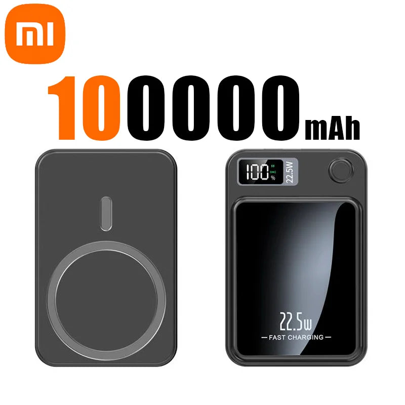 PC Xiaomi 100000mAh Wireless Magnetic Power Bank Super Fast Charging Ultra Capacity Digital External Battery Power Bank For Iphone