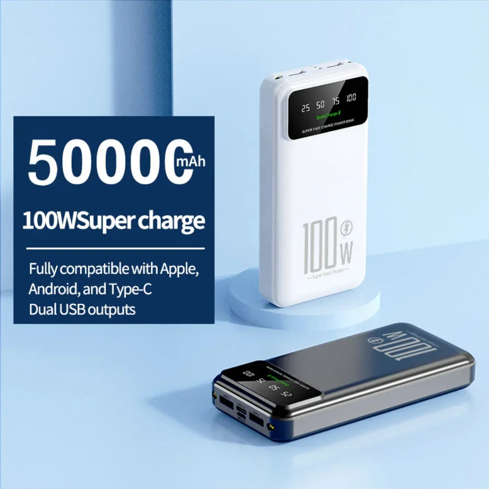 PC Xiaomi 50000mAh High Capacity 100W Fast Charging Power Bank Portable Charger Battery Pack Powerbank  iPhone Huawei Samsung