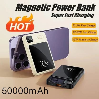 PC Xiaomi 50000mAh Wireless Magnetic Power Bank Portable Fast Charging External Battery  Magsafe Android iPhone 13 14 15 Samsung