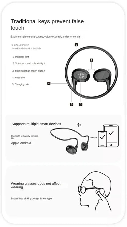 PCXiaomi Bone Conduction Wireless Earphones Neck-Mounted  Bluetooth 5.3 Hea