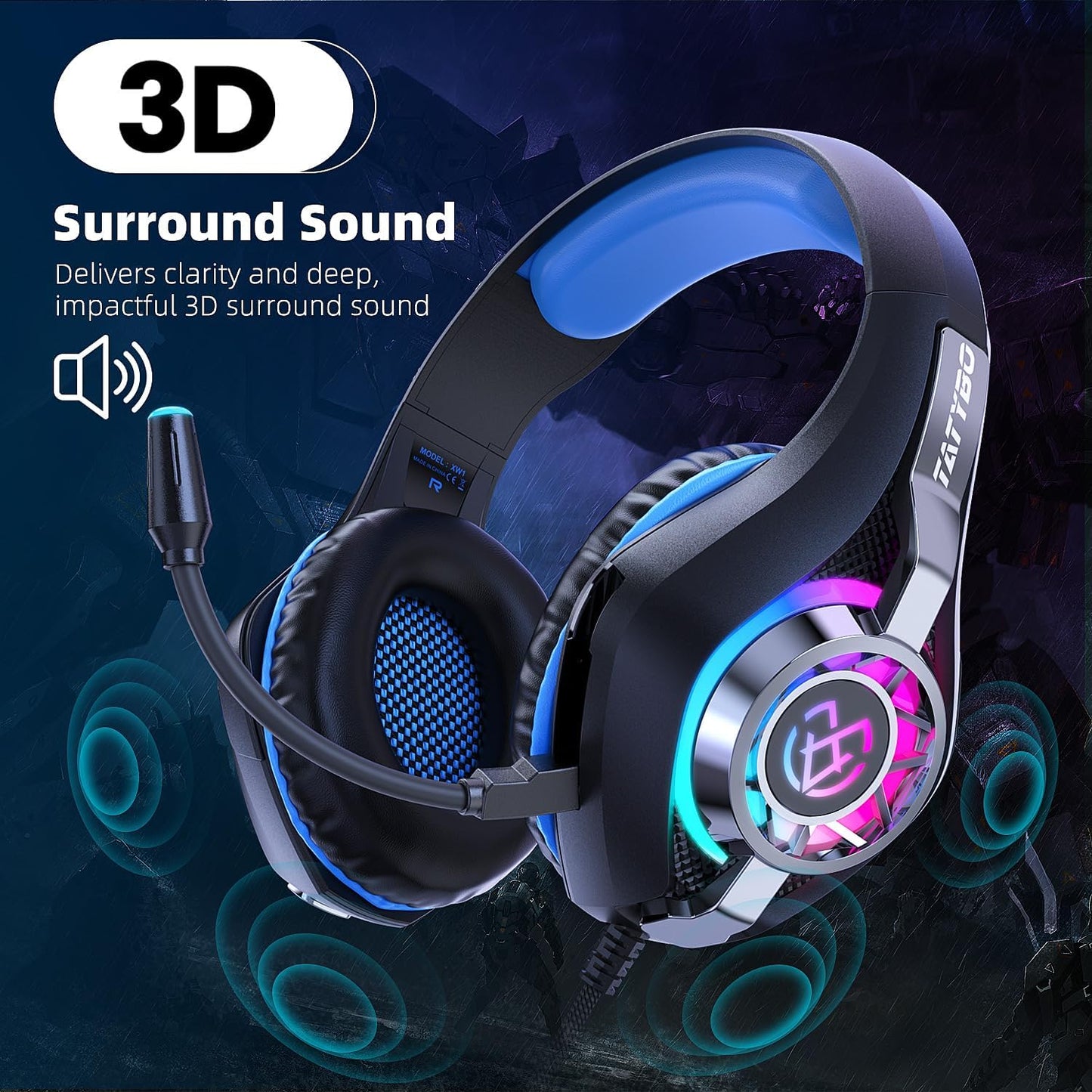 Gaming Headset for PC, Ps5, Switch, Mobile, Gaming Headphones for Nintendo with Noise Canceling Mic, Deep Bass Stereo Sound