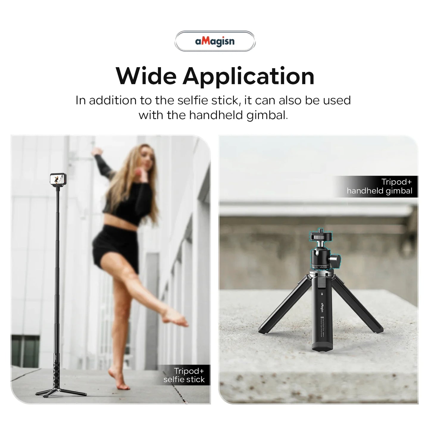 PC aMagisn Metal Selfie Stick Tripod Base Hand Grip  Insta360 X4 X3 DJI OSMO Gopro Hero 13 12 11 10 9 Action Camera Accessories