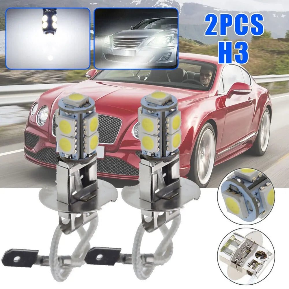 2Pcs H3 12V LED Headlight Car Fog Light Bulbs 5050 LED Chips Auto Driving R