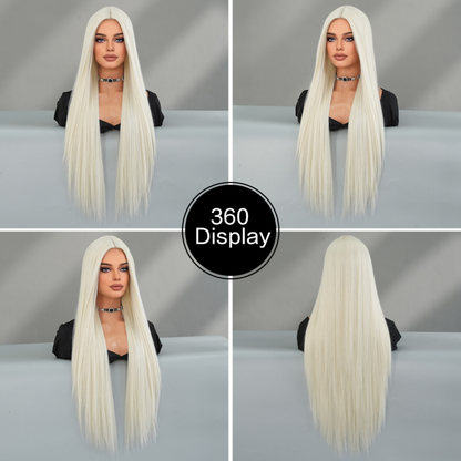 Halloween Dress Up Wig Bleach Blonde Long Straight Heat Resistant Hair Soft