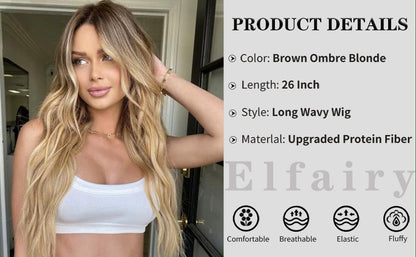 Blonde Wigs for Women 26Inch Long Ombre Blonde Hair Wig Natural Looking Synthetic Middle Part Wig(26 ''Ombre Blonde)