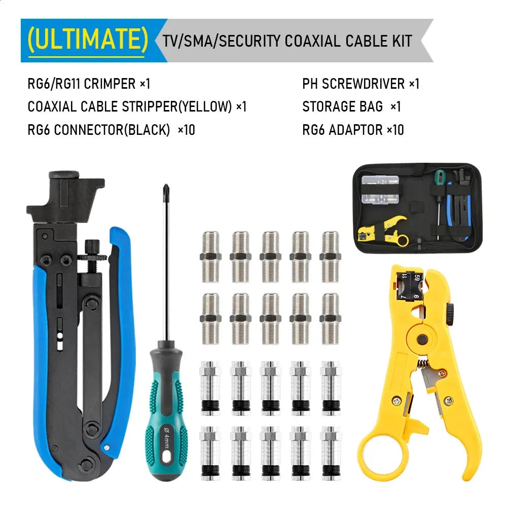 New RG6 RG59 RG7 RG11 Wire Stripper Crimping Tool Kit Coaxial Cable Crimper