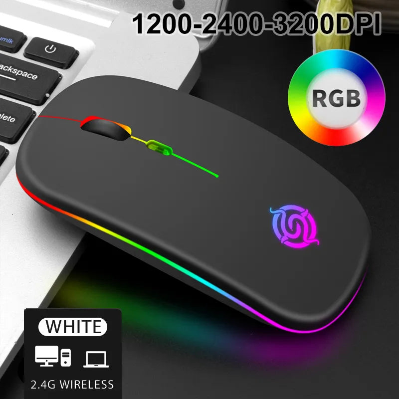 PCMice 2 4G Wireless Mouse RGB Light Honeycomb Gaming Rechargeable USB Desk