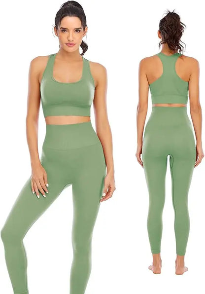 Workout Sets for Women 2 Piece High Waisted Seamless Leggings with Padded Stretchy Sports Bra Sets Gym Clothes gtooza.com