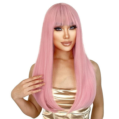 Blonde Wig with Bangs, Long Straight Wigs for Women Natural Hair Wigs Synthetic Blonde Wigs for Girls Daily Party Halloween Cosplay Wig 22 Inch