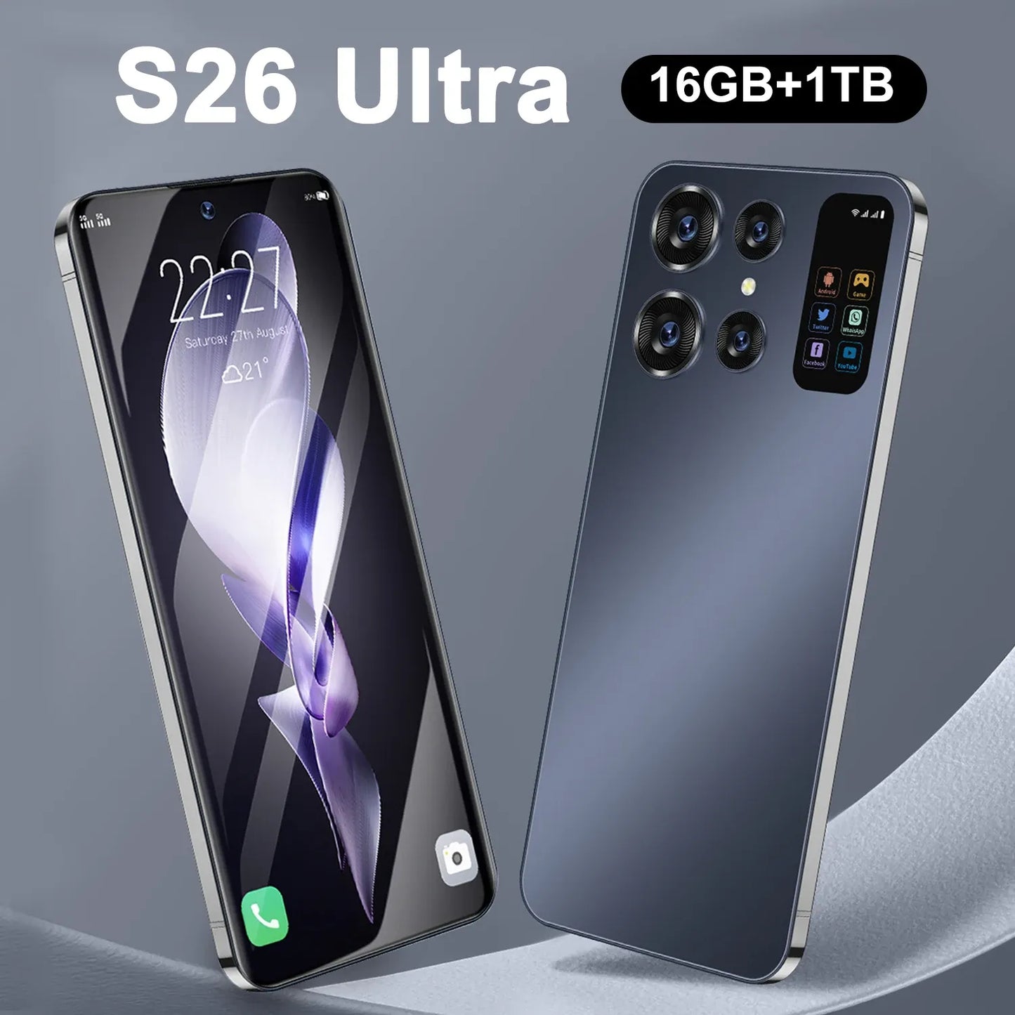 Nouveau smartphone S26 Ultra 7.0HD écran 16G + 1T 7000Mah Android13 téléphone portable double