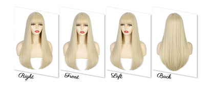 Blonde Wig with Bangs, Long Straight Wigs for Women Natural Hair Wigs Synthetic Blonde Wigs for Girls Daily Party Halloween Cosplay Wig 22 Inch