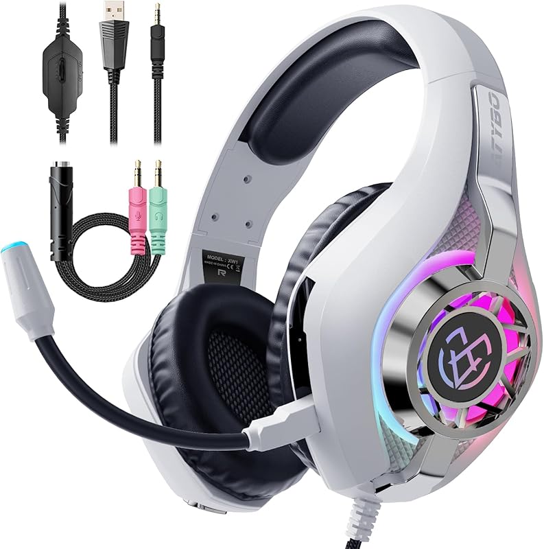 Gaming Headset for PC, Ps5, Switch, Mobile, Gaming Headphones for Nintendo with Noise Canceling Mic, Deep Bass Stereo Sound