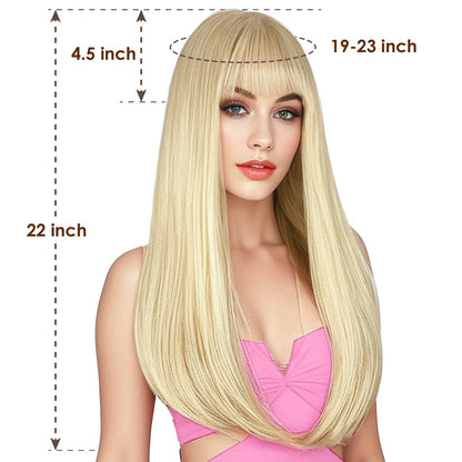 Blonde Wig with Bangs, Long Straight Wigs for Women Natural Hair Wigs Synthetic Blonde Wigs for Girls Daily Party Halloween Cosplay Wig 22 Inch