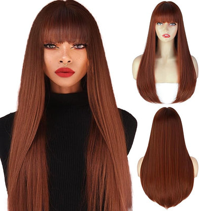 Blonde Wig with Bangs, Long Straight Wigs for Women Natural Hair Wigs Synthetic Blonde Wigs for Girls Daily Party Halloween Cosplay Wig 22 Inch