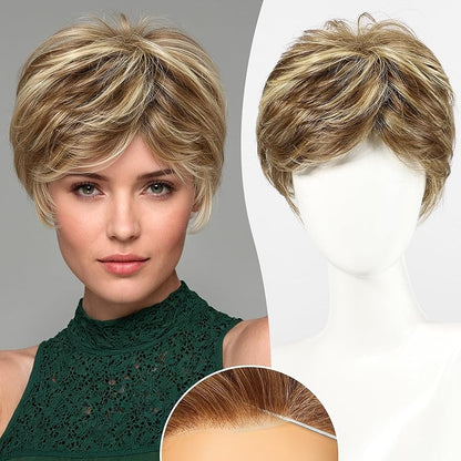 Perruque blonde mi-longue lisse pour femme, mélange de cheveux humains Remy en fibre naturelle, utilisation quotidienne, 45,7 cm 