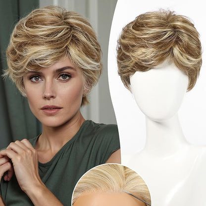 Perruque blonde mi-longue lisse pour femme, mélange de cheveux humains Remy en fibre naturelle, utilisation quotidienne, 45,7 cm 