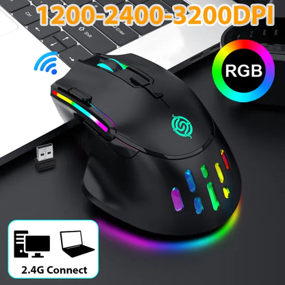 PCMice 2 4G Wireless Mouse RGB Light Honeycomb Gaming Rechargeable USB Desk