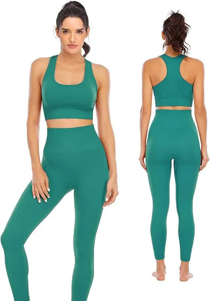 Workout Sets for Women 2 Piece High Waisted Seamless Leggings with Padded Stretchy Sports Bra Sets Gym Clothes gtooza.com