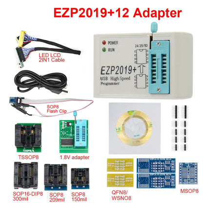 New100% Original EZP2019 Full Set High-Speed USB SPI +12 Adapter Test Clip