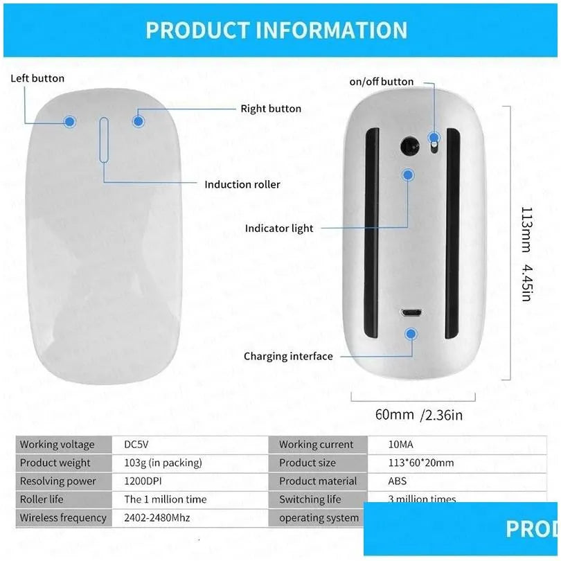 PCMice For Apple Original Wireless Bluetooth Touch Magic Mouse Pro Laptop T