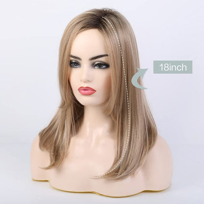 Perruque blonde mi-longue lisse pour femme, mélange de cheveux humains Remy en fibre naturelle, utilisation quotidienne, 45,7 cm 