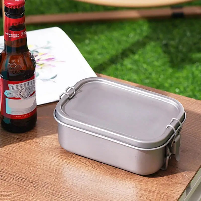 PC outdoor Titanium Lunch Box Metal Lunchbox Foldable Handle Box With Airti