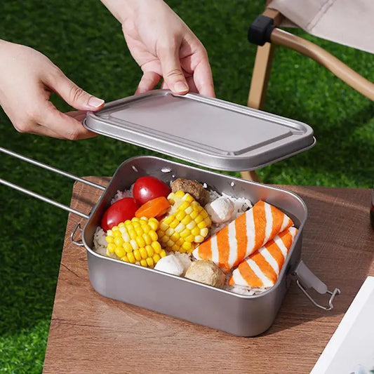 PC outdoor Titanium Lunch Box Metal Lunchbox Foldable Handle Box With Airti