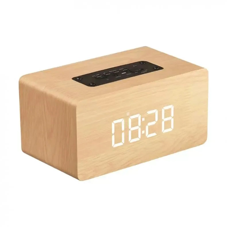 W5C Bluetooth Speaker Clock Version Wooden Chip FM Radio Lecture Alarme Clo