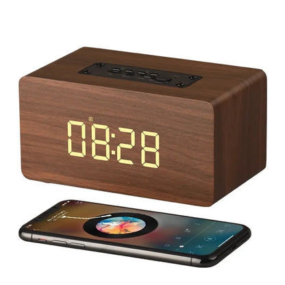 W5C Bluetooth Speaker Clock Version Wooden Chip FM Radio Lecture Alarme Clo