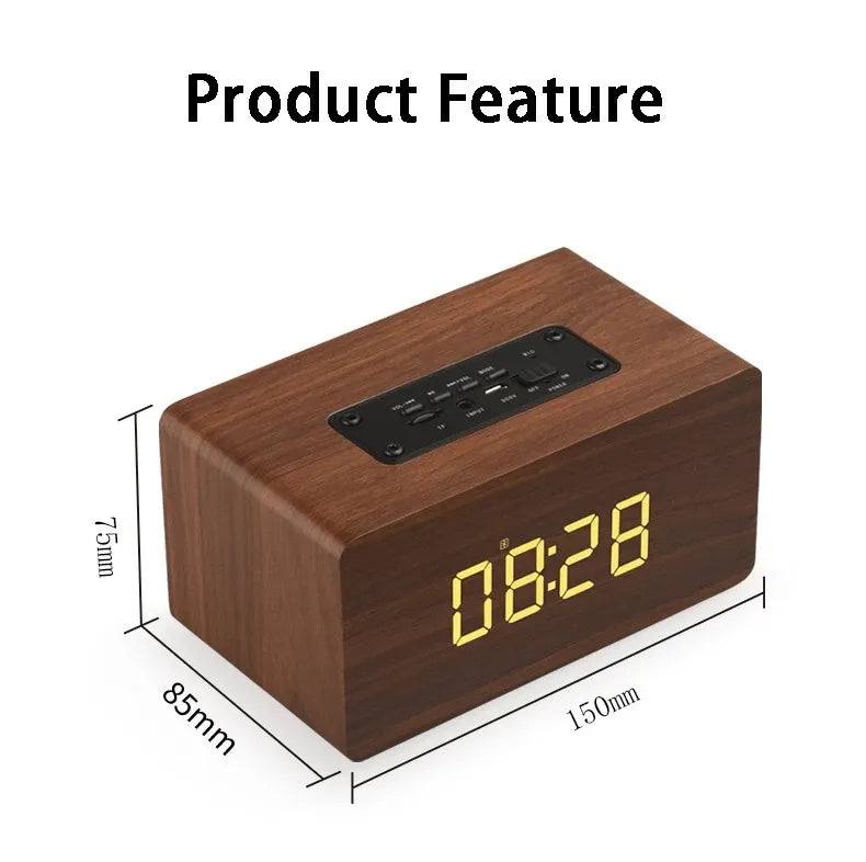 W5C Bluetooth Speaker Clock Version Wooden Chip FM Radio Lecture Alarme Clo