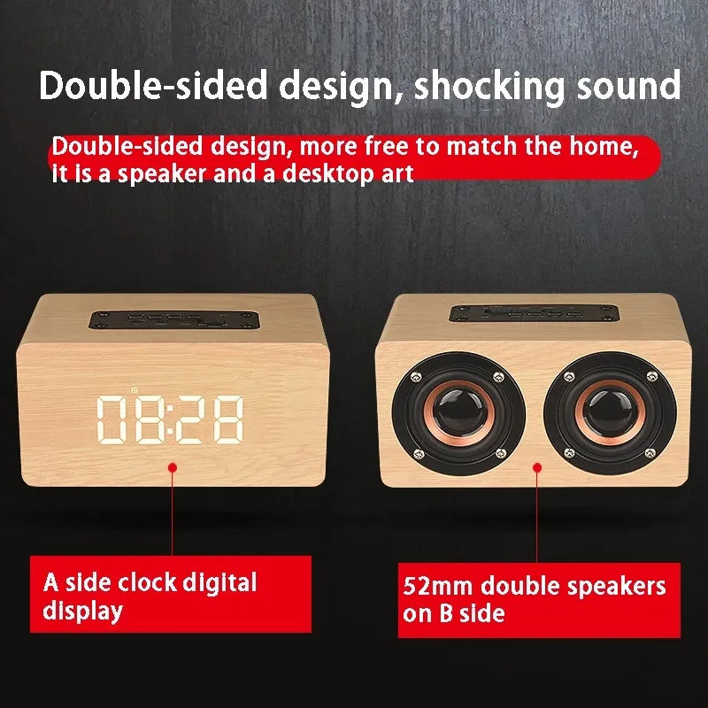 W5C Bluetooth Speaker Clock Version Wooden Chip FM Radio Lecture Alarme Clo