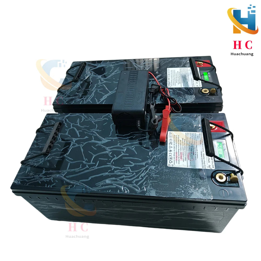 PC waterproof 12V 200AH 150Ah 100AH 24V 200Ah 48V 100Ah Lifepo4 bluetooth BMS APP  2400w inverter EV Fishing boat +Charger